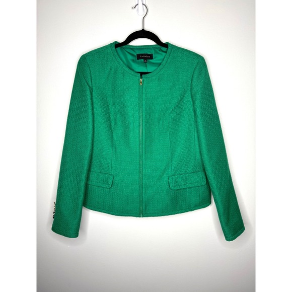 Talbots Women's Emerald Green Textured Blazer Jacket Gold Button Accents Size 10